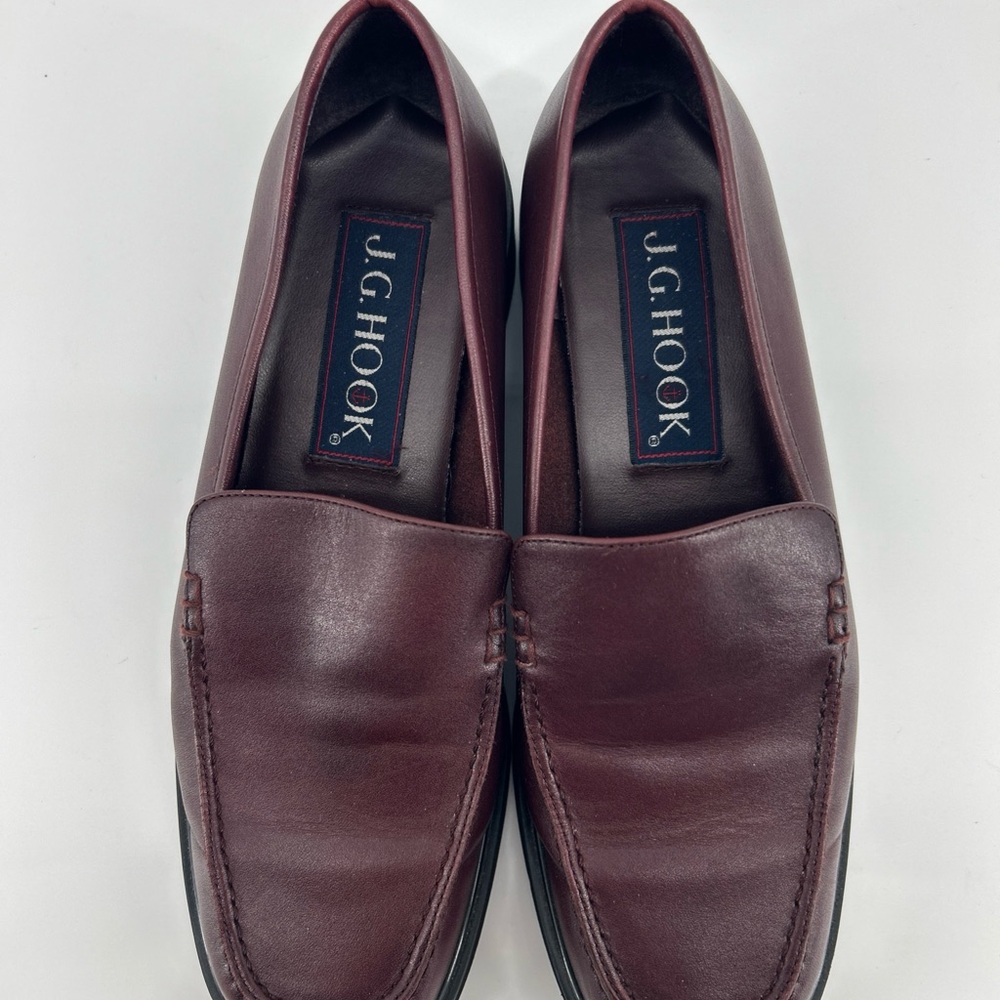 J G Hook Shoes Loafers Women’s 8M Red Wine 1 Inch Heel Retro Work Preppy Leather